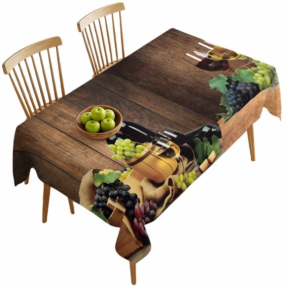 Rectangle Tablecloths, Farm Red Wine Grapes Wine Barrel Waterproof Table Cloths, Vintage Brown Wood Board Spillproof Decorative Dining Table Covers for Kitchen,Parties, Camping 60x120in