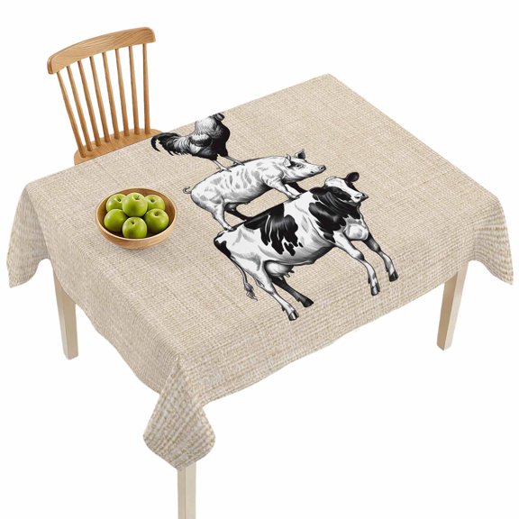 Rectangle Tablecloths, Farmhouse Chick Pig Cow Animal Waterproof Table Cloths, Vintage Burlap Linen Spillproof Decorative Dining Table Covers for Kitchen,Indoor Outdoor Parties, Camping 52x70in