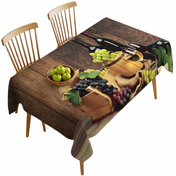 Rectangle Tablecloths, Farmhouse Grapes Red Wines Waterproof Table Cloths, Vintage Brown Wood Grain Spillproof Decorative Dining Table Covers for Kitchen,Indoor Outdoor Parties, Camping 60x120in