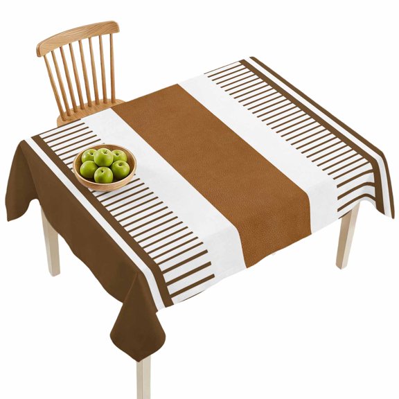 Rectangle Tablecloths, Farmhouse Stripes on White Waterproof Table Cloths, Geometric Brown Lines Spillproof Decorative Dining Table Covers for Kitchen,Indoor Outdoor Parties, Camping 52x70in