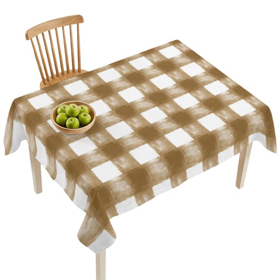 Rectangle Tablecloths, Farmhouse Watercolor Lattice Waterproof Table Cloths, Brown White Plaid Spillproof Decorative Dining Table Covers for Kitchen,Indoor Outdoor Parties, Camping 60x84in