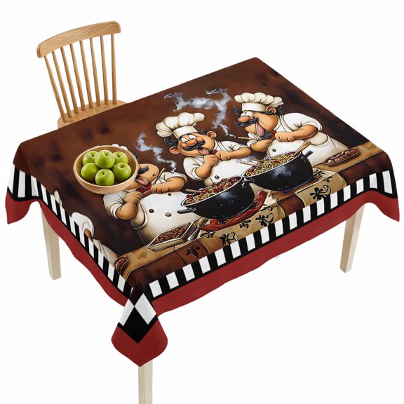 Rectangle Tablecloths, Fun Chef Food Kitchen Cooking Waterproof Table Cloths, Black White Checked Spillproof Decorative Dining Table Covers for Kitchen,Indoor Outdoor Parties, Camping 60x84in
