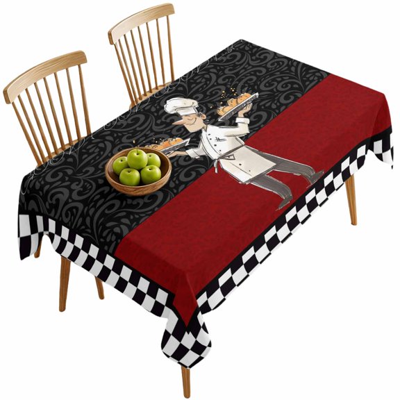 Rectangle Tablecloths, Funny Chef Kitchen Cooking Waterproof Table Cloths, Black and White Checker Spillproof Decorative Dining Table Covers for Kitchen,Indoor Outdoor Parties, Camping 60x120in