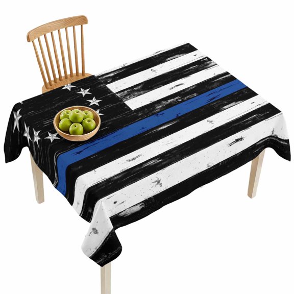Rectangle Tablecloths, Independence Day American Flag Waterproof Table Cloths, Retro Blue Black Stripes Spillproof Decorative Dining Table Covers for Kitchen,Indoor Outdoor Parties, Camping 60x84in