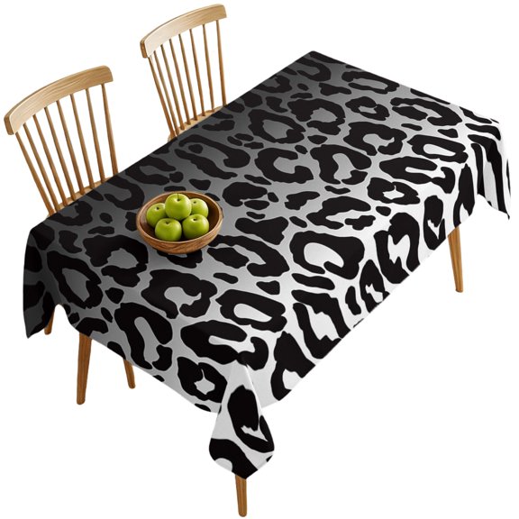 Rectangle Tablecloths, Leopard Animal Print Texture Waterproof Table Cloths, Black and White Gradient Art Spillproof Decorative Dining Table Covers for Kitchen,Parties, Camping 54x108in