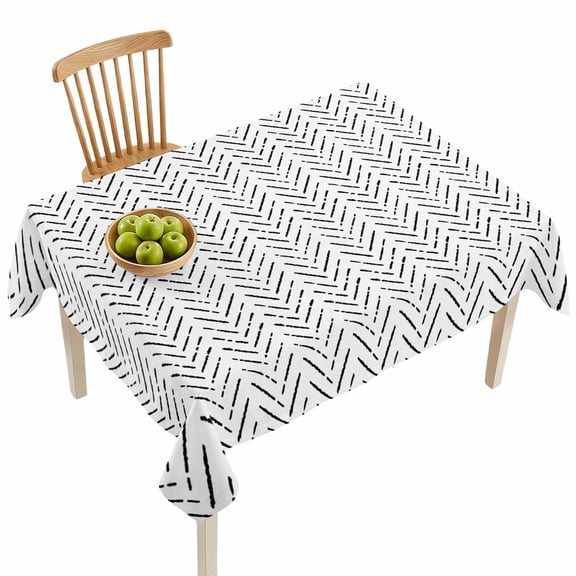 Rectangle Tablecloths, Minimalist Stripe Chevron Art Waterproof Table Cloths, Modern Black Line on White Spillproof Decorative Dining Table Covers for Kitchen,Indoor Outdoor Parties, Camping 60x84in