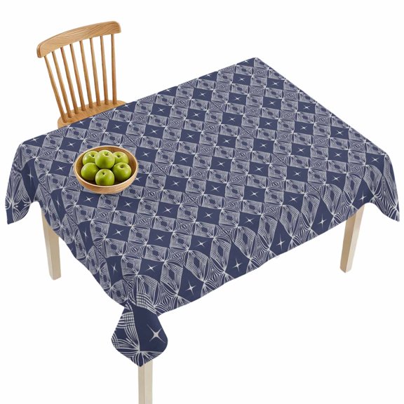 Rectangle Tablecloths, Modern Geometric Rhombus Pattern Waterproof Table Cloths, Abstract Navy Blue Spillproof Decorative Dining Table Covers for Kitchen,Indoor Outdoor Parties, Camping 52x70in