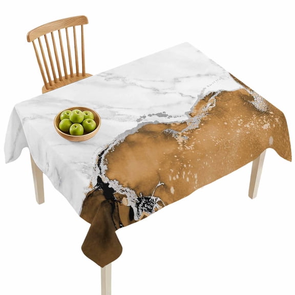 Rectangle Tablecloths, Modern Marble Style Waterproof Table Cloths, White Grey Yellow Stone Texture Spillproof Decorative Dining Table Covers for Kitchen,Indoor Outdoor Parties, Camping 60x84in