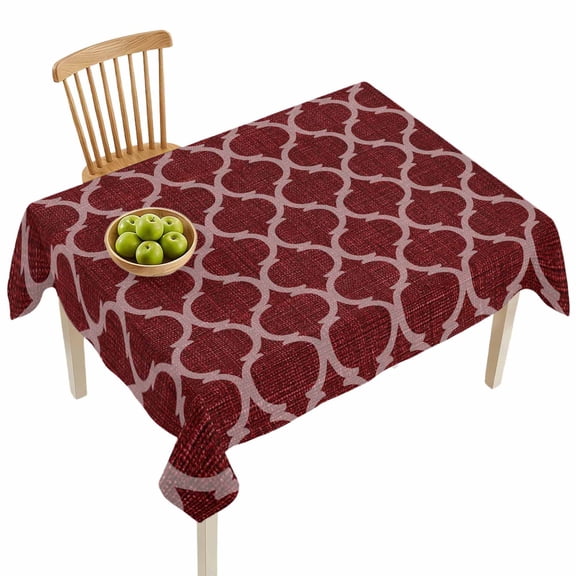 Rectangle Tablecloths, Moroccan Red Geometric Lattice Waterproof Table Cloths, Retro Medieval Pattern Spillproof Decorative Dining Table Covers for Kitchen,Indoor Outdoor Parties, Camping 52x70in