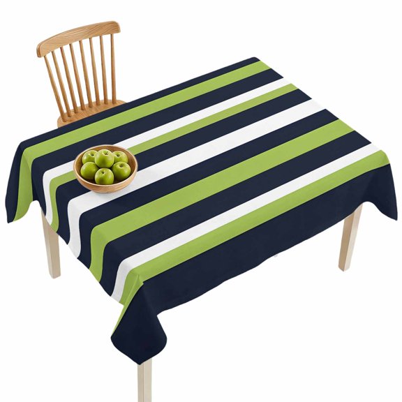 Rectangle Tablecloths, Navy Blue Green White Horizontal Stripe Waterproof Table Cloths, Minimalist Streak Art Spillproof Decorative Dining Table Covers for Kitchen,Indoor Parties, Camping 60x84in