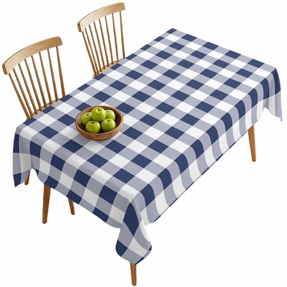 Rectangle Tablecloths, Navy Blue and White Grid Waterproof Table Cloths, Pastoral Farm Theme Spillproof Decorative Dining Table Covers for Kitchen,Indoor Outdoor Parties, Camping 60x120in