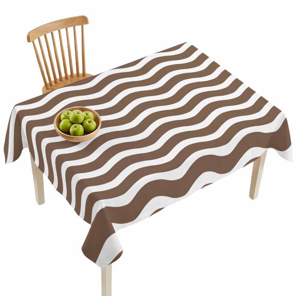 Rectangle Tablecloths, Ocean Waves Brown Water Ripple Waterproof Table Cloths, Abstract Wavy Stripes Spillproof Decorative Dining Table Covers for Kitchen,Indoor Outdoor Parties, Camping 52x70in