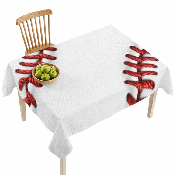 Rectangle Tablecloths, Red White Baseball Stitching Texture Waterproof Table Cloths, Sport Theme Spillproof Decorative Dining Table Covers for Kitchen,Indoor Outdoor Parties, Camping 52x70in