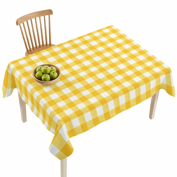 Rectangle Tablecloths, Rustic Minimalist Buffalo Plaid Waterproof Table Cloths, Farmhouse Yellow Gingham Spillproof Decorative Dining Table Covers for Kitchen,Indoor Outdoor Parties, Camping 60x84in