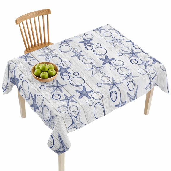 Rectangle Tablecloths, Sea Stars Bubbles on Wood Board Waterproof Table Cloths, Vintage Marine Life Spillproof Decorative Dining Table Covers for Kitchen,Indoor Outdoor Parties, Camping 52x70in