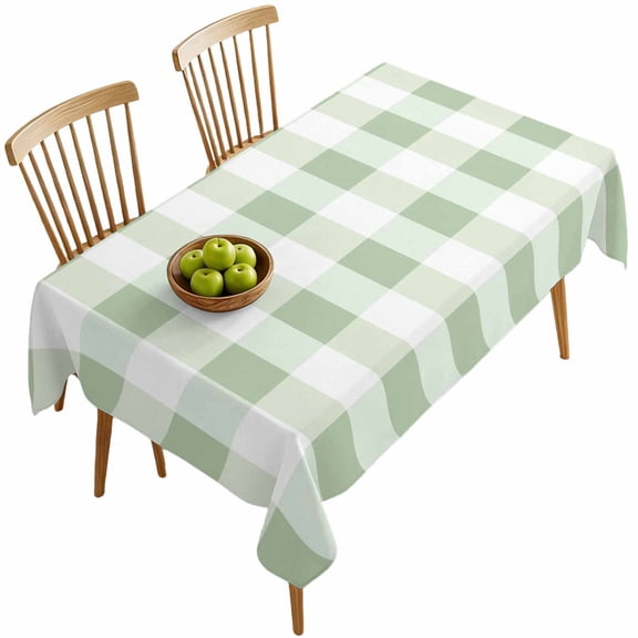 Rectangle Tablecloths, Simple White Green Buffalo Plaid Waterproof Table Cloths, Spring Checker Gingham Spillproof Decorative Dining Table Covers for Kitchen,Indoor Outdoor Parties, Camping 60x120in