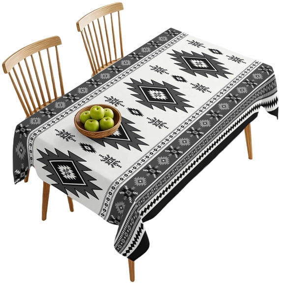 Rectangle Tablecloths, Southwestern Aztec Vintage Geometric Waterproof Table Cloths, Ethnic Tribal Gray Theme Spillproof Decorative Dining Table Covers for Kitchen,Parties, Camping 60x120in