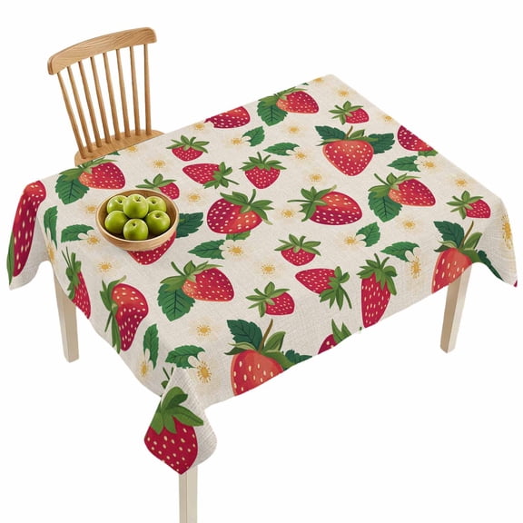 Rectangle Tablecloths, Strawberry Summer Flower Seamless Waterproof Table Cloths, Farm Fruit Retro Linen Spillproof Decorative Dining Table Covers for Kitchen,Indoor Outdoor Parties, Camping 60x84in