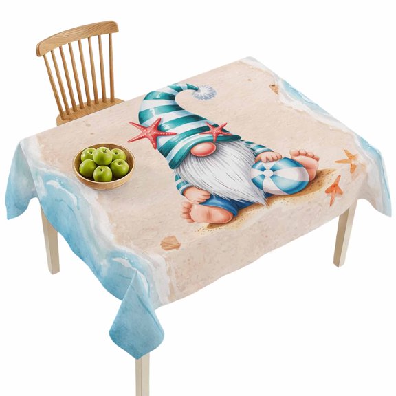 Rectangle Tablecloths, Summer Beach Funny Stripes Gnome Waterproof Table Cloths, Ocean Sea Stars Spillproof Decorative Dining Table Covers for Kitchen,Indoor Outdoor Parties, Camping 60x84in