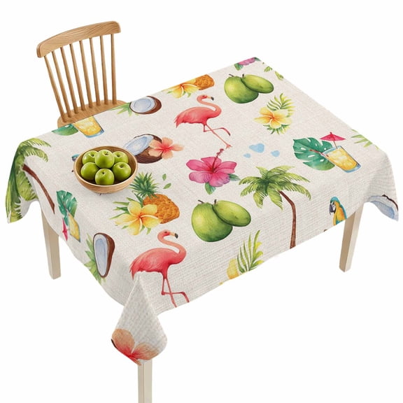 Rectangle Tablecloths, Summer Coconut Pineapple Retro Linen Waterproof Table Cloths, Tropical Flamingo Flower Spillproof Decorative Dining Table Covers for Kitchen,Indoor Parties, Camping 60x84in