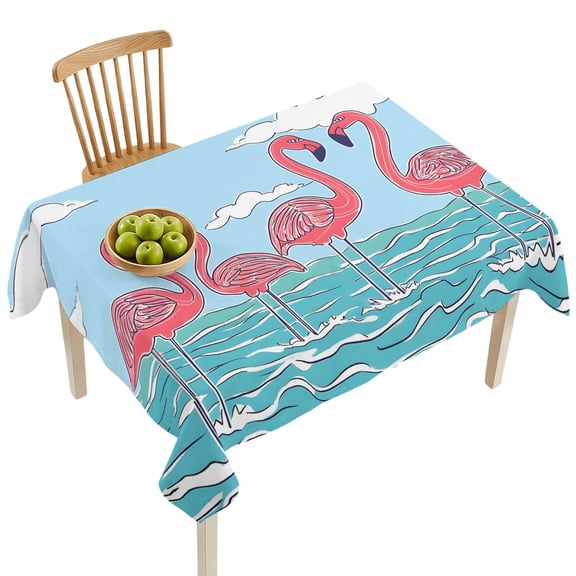 Rectangle Tablecloths, Summer Flamingo Cartoon Style Waterproof Table Cloths, Blue Ocean Water Ripple Spillproof Decorative Dining Table Covers for Kitchen,Indoor Outdoor Parties, Camping 60x84in