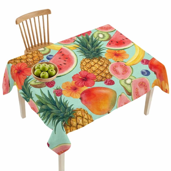 Rectangle Tablecloths, Summer Fruits Watermelon Pineapple Waterproof Table Cloths, Mango Barley Kiwi Spillproof Decorative Dining Table Covers for Kitchen,Indoor Outdoor Parties, Camping 60x84in