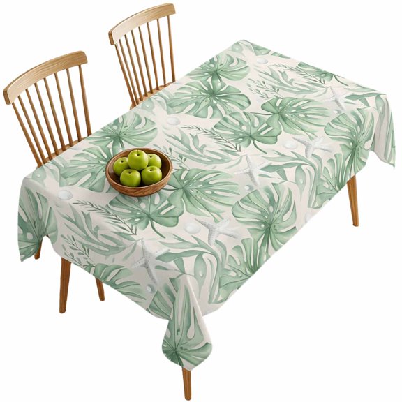 Rectangle Tablecloths, Summer Green Leaves Starfish Water Drop Waterproof Table Cloths, Underwater World Spillproof Decorative Dining Table Covers for Kitchen,Indoor Outdoor Parties, Camping 60x120in