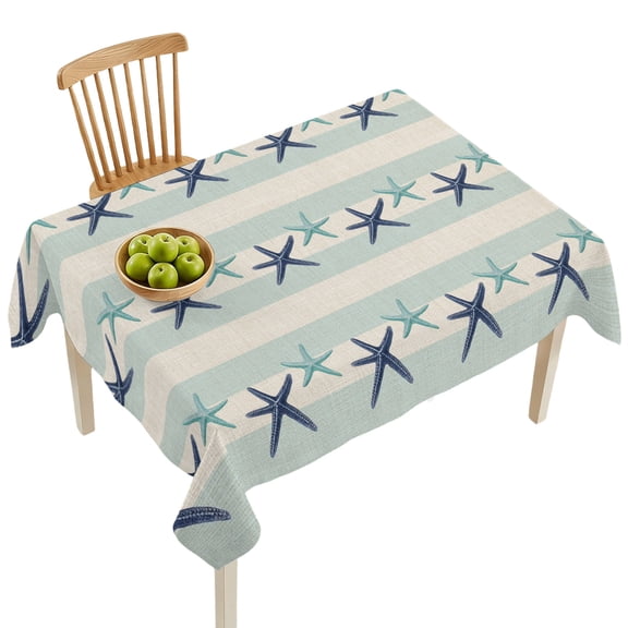 Rectangle Tablecloths, Summer Ocean Blue Teal Starfish Waterproof Table Cloths, Sea Star on Farmhouse Linen Spillproof Decorative Dining Table Covers for Kitchen,Indoor Parties, Camping 60x84in