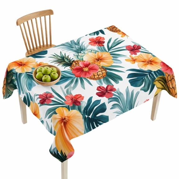 Rectangle Tablecloths, Summer Pineapple Flower Waterproof Table Cloths, Tropical Palm Leaves Spillproof Decorative Dining Table Covers for Kitchen,Indoor Outdoor Parties, Camping 60x84in