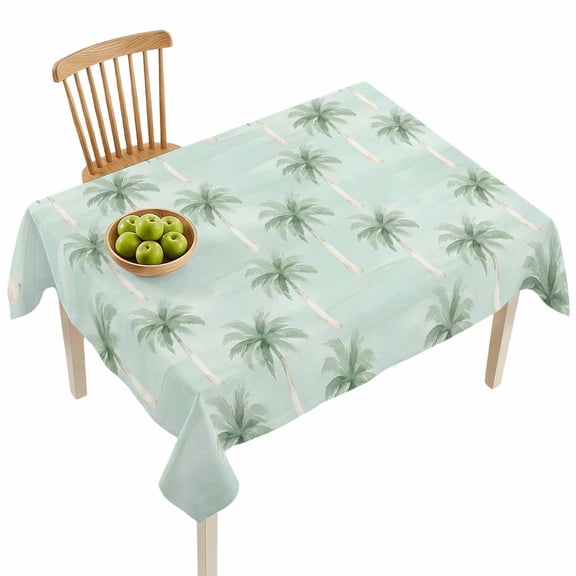 Rectangle Tablecloths, Summer Tropical Palm Trees Waterproof Table Cloths, Coastal Sage Green Leaves Spillproof Decorative Dining Table Covers for Kitchen,Indoor Outdoor Parties, Camping 60x84in