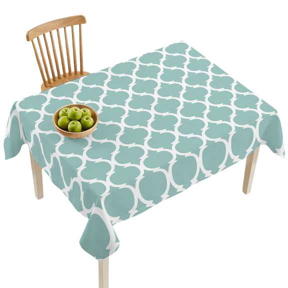 Rectangle Tablecloths, Teal Morocco Buffalo Plaid Waterproof Table Cloths, Watercolor Turquoise Abstract Geometric Spillproof Decorative Dining Table Covers for Kitchen,Parties, Camping 52x70in
