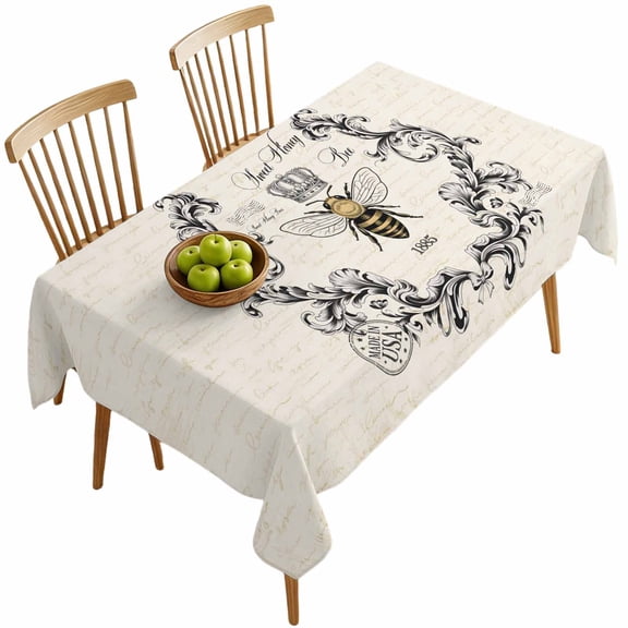 Rectangle Tablecloths, Vintage Farmhouse Bee Waterproof Table Cloths, Animal on Letter Spillproof Decorative Dining Table Covers for Kitchen,Indoor Outdoor Parties, Camping 60x120in