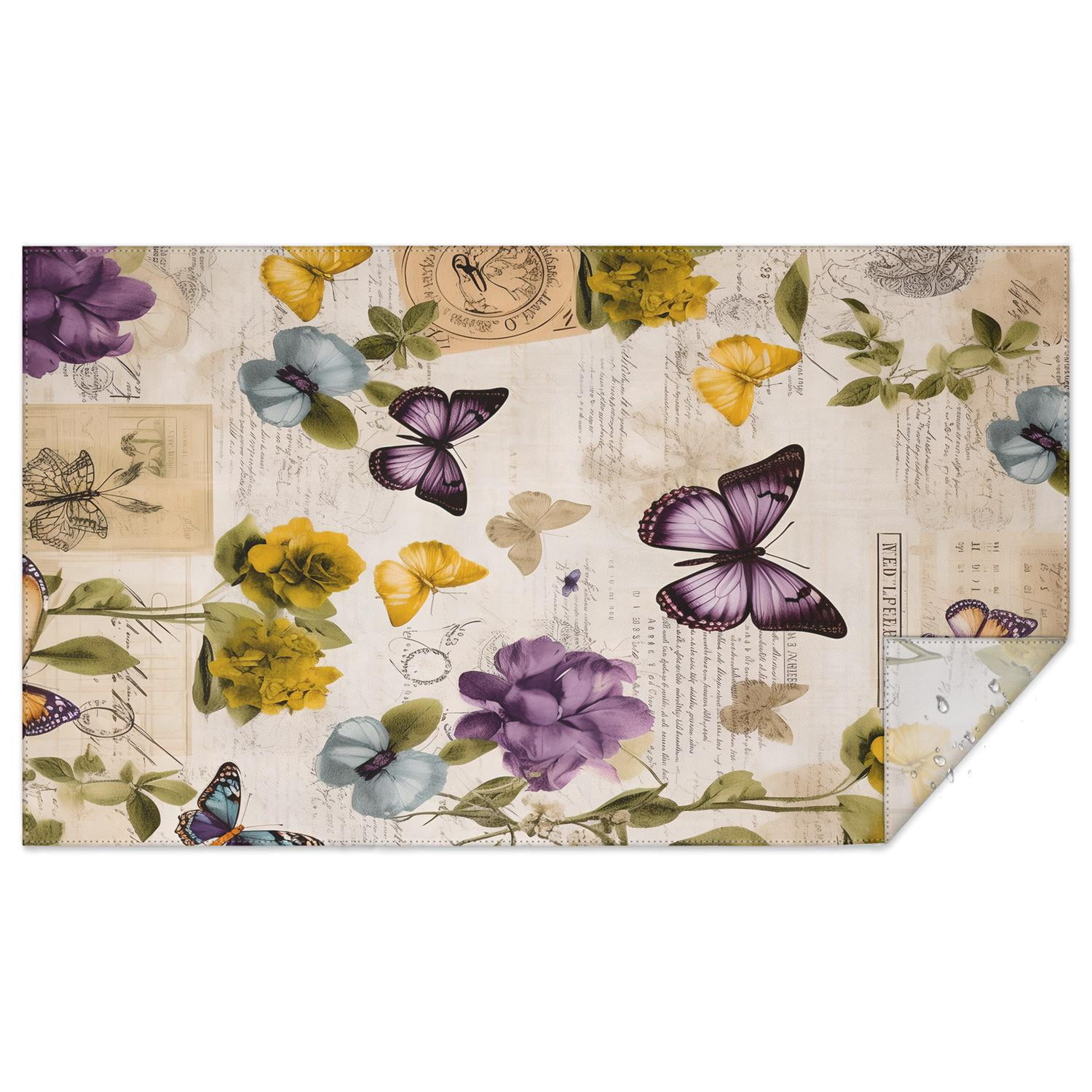 Golden Butterfly Floral Black Rectangle Tablecloth