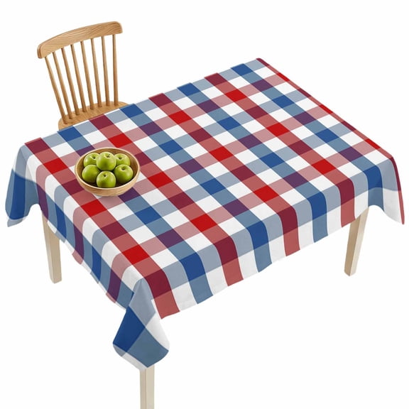 Rectangle Tablecloths, Vintage Red Blue White Checker Waterproof Table Cloths, Independence Day Spillproof Decorative Dining Table Covers for Kitchen,Indoor Outdoor Parties, Camping 60x84in