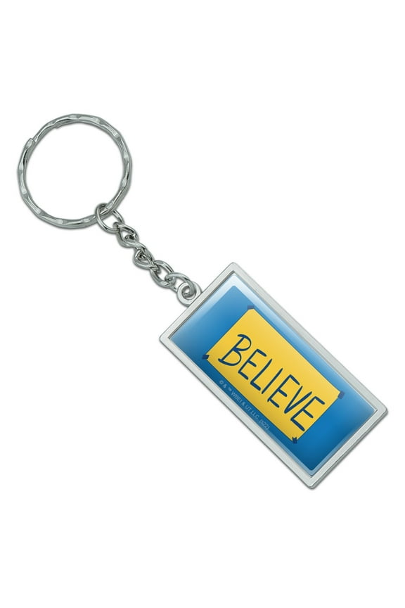 Rectangle Ted Lasso Believe Keychain in Chrome Plated Metal