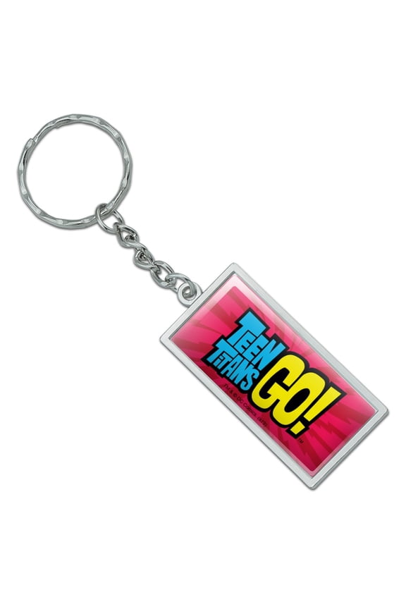 Rectangle Teen Titans Go! Logo Keychain in Chrome Plated Metal