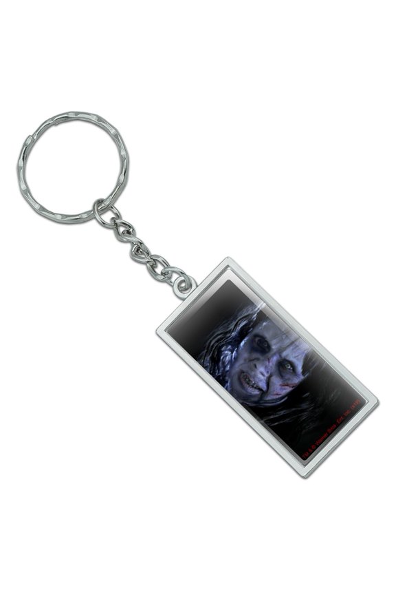 Rectangle The Exorcist Regan Character Keychain in Chrome Plated Metal