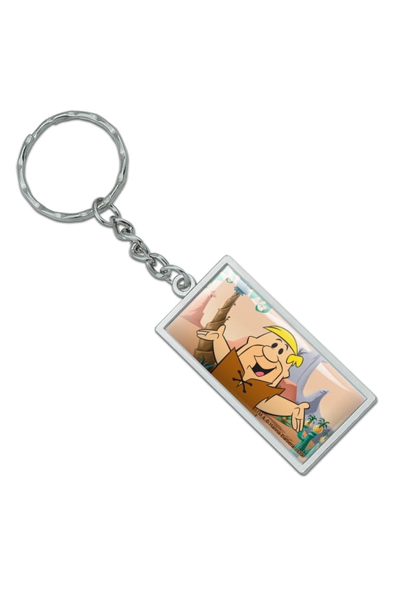 Rectangle The Flintstones Barney Character Keychain in Chrome Plated Metal