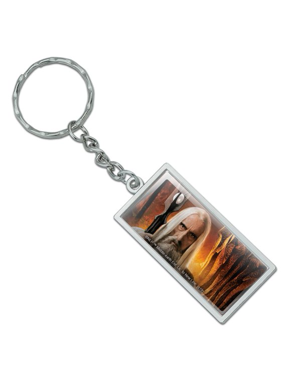 Rectangle The Lord of The Rings Saruman Character Keychain in Chrome Plated Metal