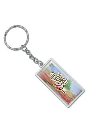 Rectangle The Wizard of Oz Ruby Slippers Logo Keychain in Chrome Plated Metal