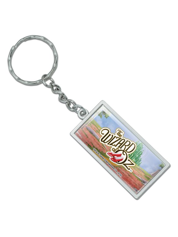 Rectangle The Wizard of Oz Ruby Slippers Logo Keychain in Chrome Plated Metal