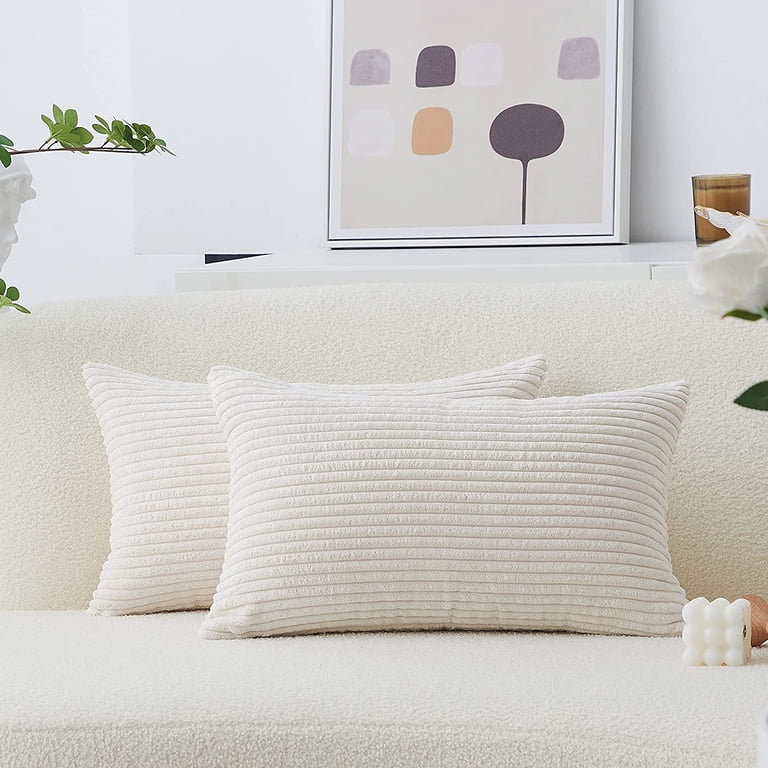 Rectangle Throw Pillow Covers 12x20 Set of Solid Striped Velvet