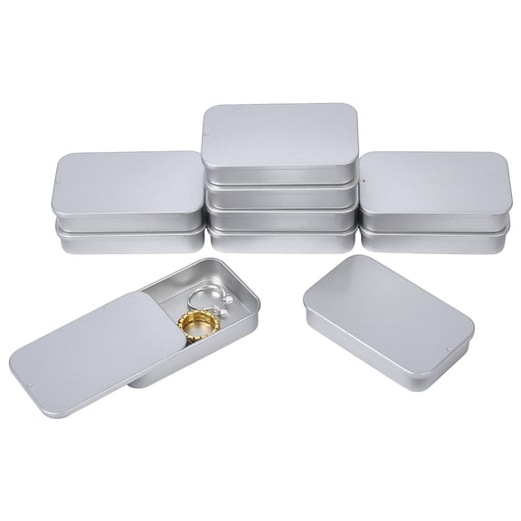 Rectangle Tinplate Storage Boxes with Slip Cover for DIY Candles Dry Storage Spices Tea Candy Party Favors Silver 8.2x5x1.55cm