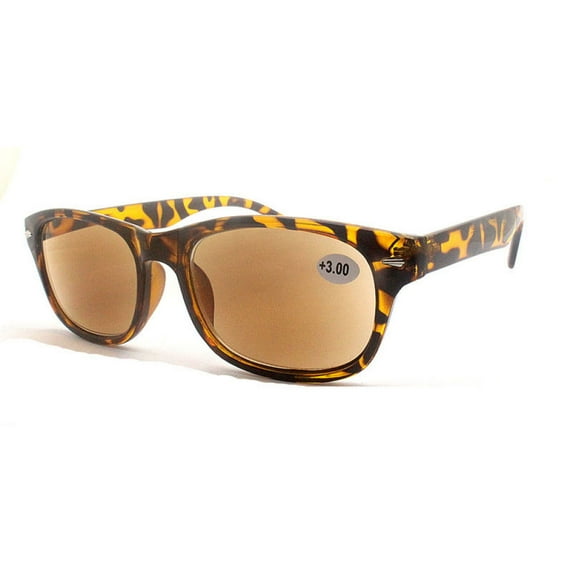 Rectangle Tinted Brown Sunglasses Reading Glasses for Men and Women, Tortoiseshell Presbyopic Glasses Readers +2.50 UV