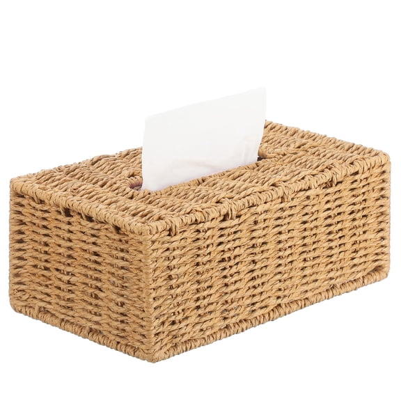Rectangle Tissue Box Cover, Natural Paper Rope Hand‑Woven Tissue Box Holder, Open Bottom Design, Farmhouse Home Decor for Bathroom Living Room Kitchen Office