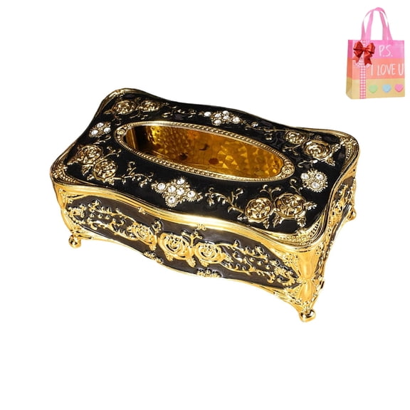 Rectangle Tissue Box Vintage European Tissue Box Cover Rectangle Rose Pattern Long Tissues Boxes Holder for Bathroom Vanity Countertop