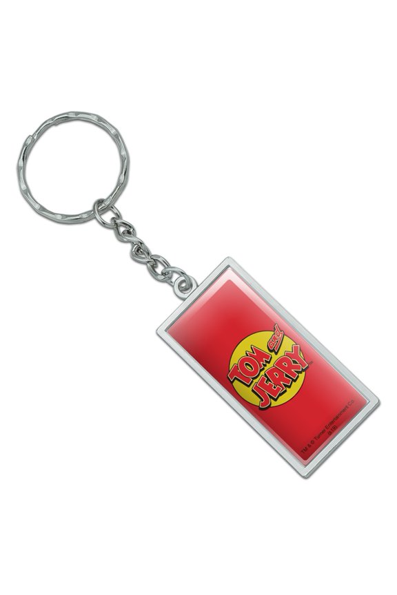 Rectangle Tom and Jerry Logo Keychain in Chrome Plated Metal