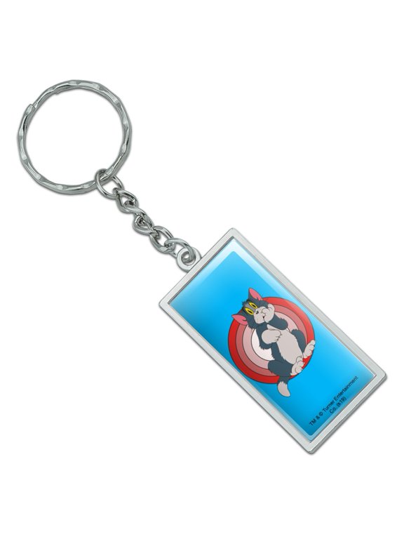 Rectangle Tom and Jerry Tom Character Keychain in Chrome Plated Metal
