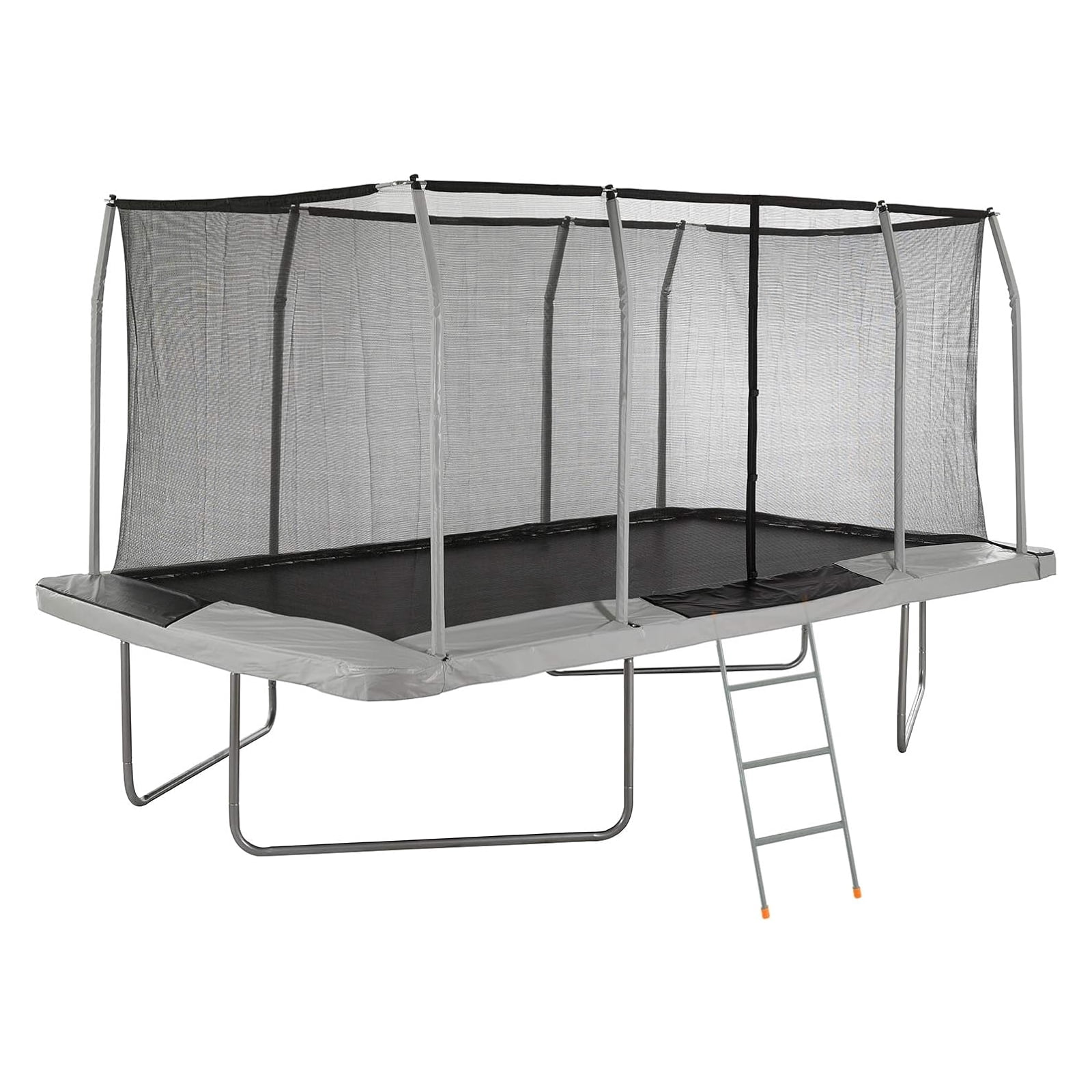 Plexalife 9' X 15' Gymnastics Style, Rectangular Trampoline Set with Premium Top-Ring Enclosure System- Beige/Black with Bonus 3-Step Ladder