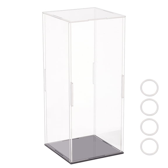 Rectangle Transparent Acrylic Minifigures Display Boxes with Black Base for Models Building Blocks Display Holders Clear 11x11x25.5cm